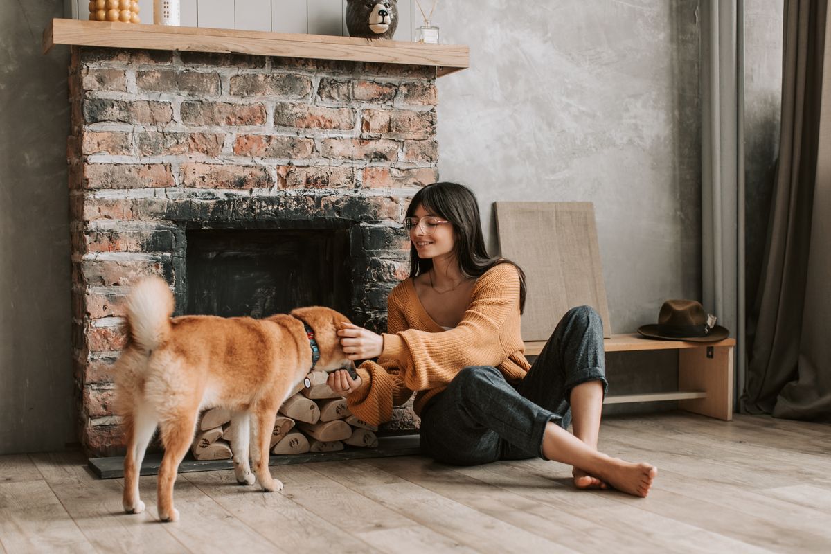 Tutora em casa com o cachorro